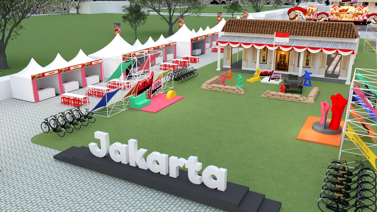 Gambaran area panggung dan bazar Merah Muda Fest
